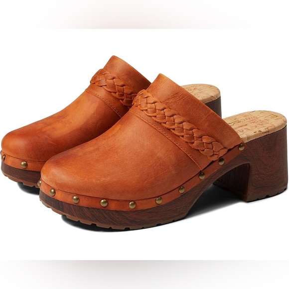 Kork Ease | Women’s TILLY Clog Orange Brown Leather Slip On Studded Clogs Mules - Picture 2 of 9